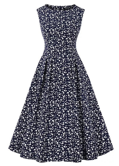 Vintage Høy Midje Marine Kjole