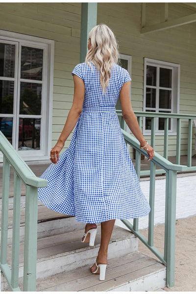 Vintage Blå Gingham Kjole