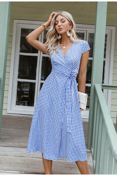 Vintage Blå Gingham Kjole