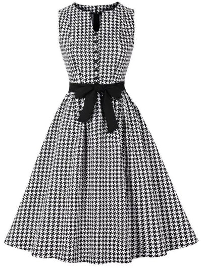 Vintage Svart Og Hvit Gingham-Kjole