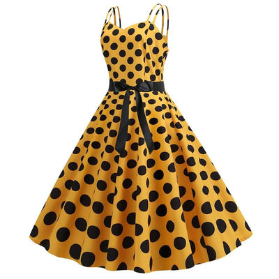 Vintage Rockabilly Kjole Gule Prikker