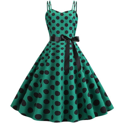 Vintage Rockabilly-Kjole Polka Dot Green