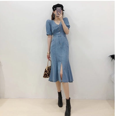 Vintage 40-Talls Outfit Kjole Blå