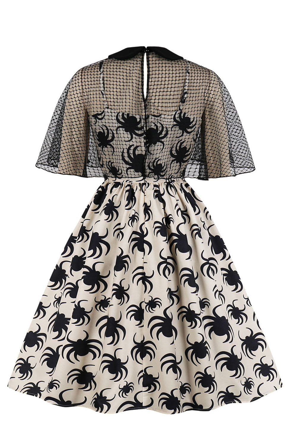 Hvit Edderkopptrykk Vintage Halloween-Kjole