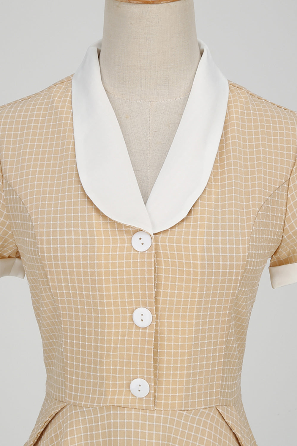 Vintage Rutete Kjole Med Sjalkrage