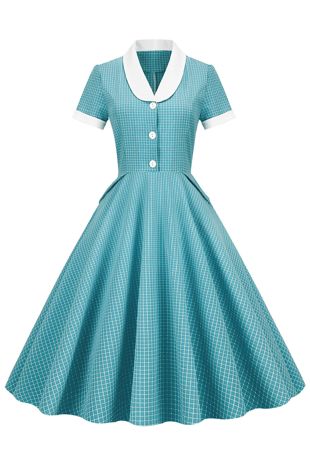 Vintage Rutete Kjole Med Sjalkrage