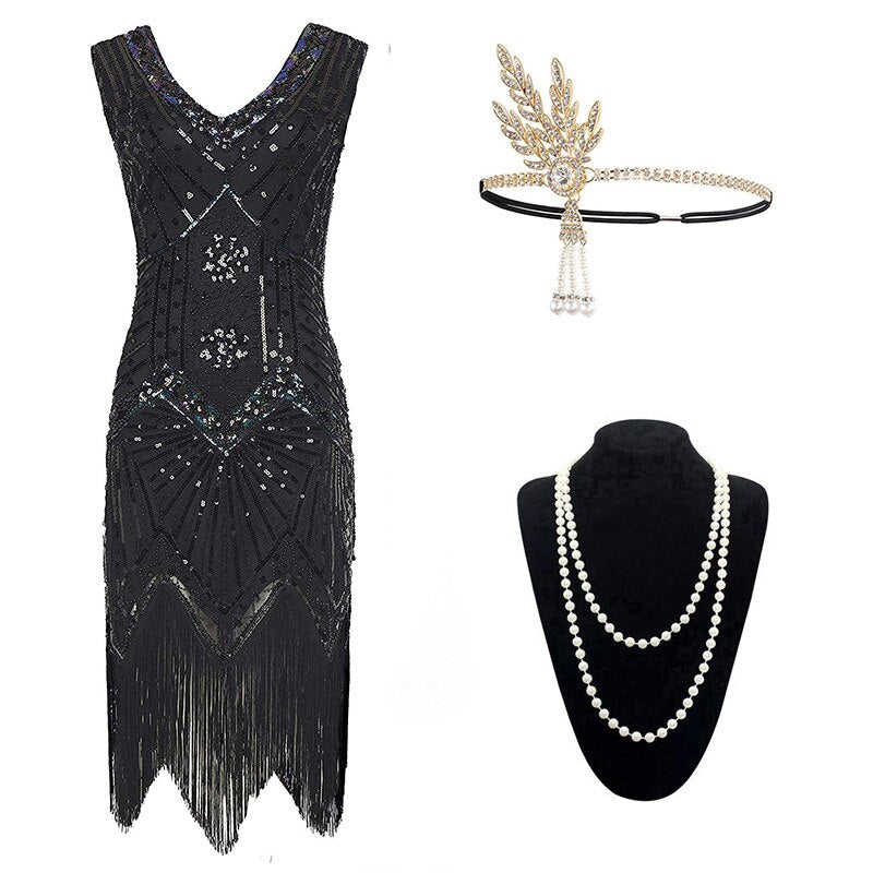 20s Gatsby Kjole Svart