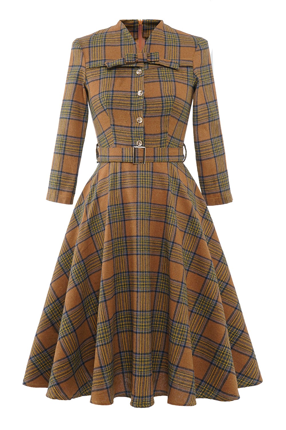 Vintage Brun Rutete Kjole
