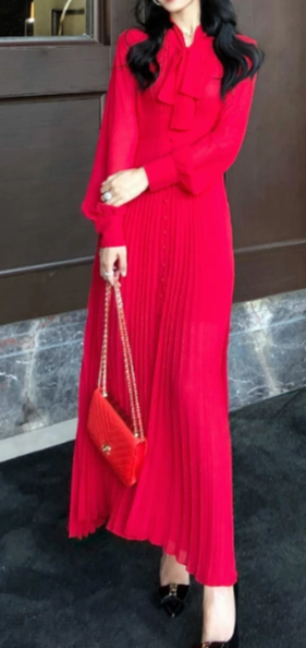 Vintage 40-Talls Høy Midje Rød Kjole