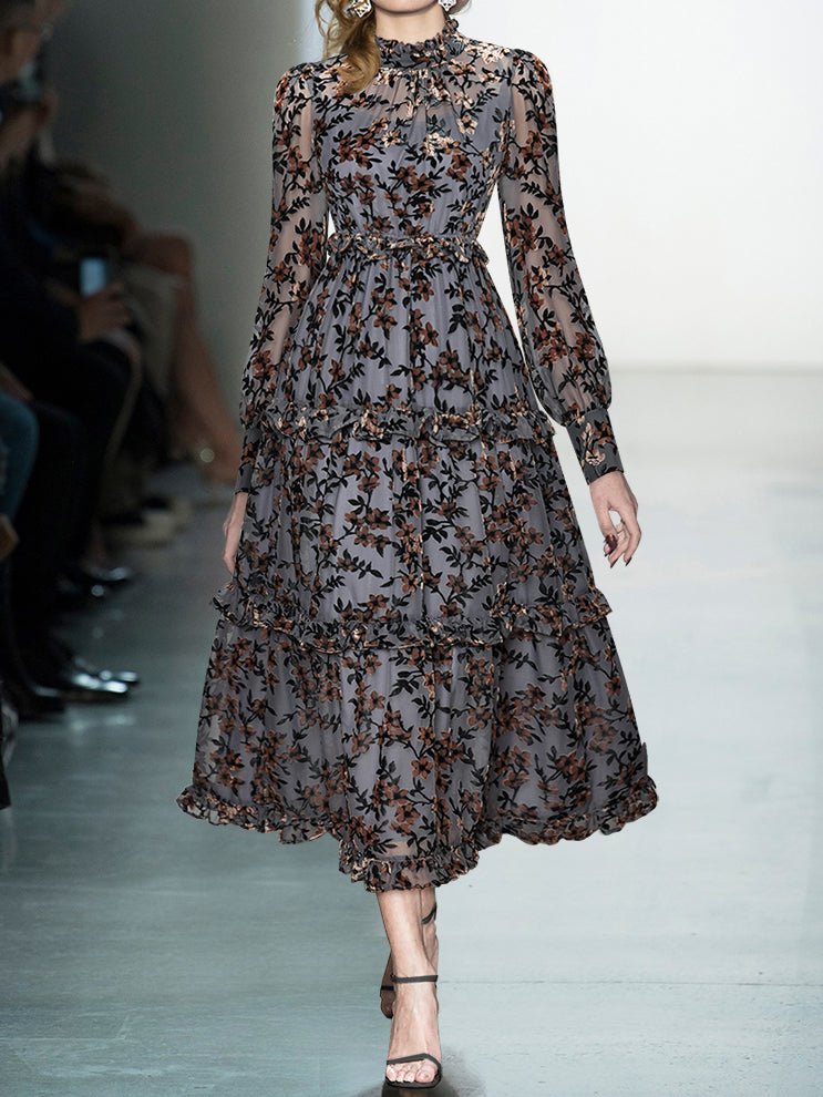 40-Talls Vintage Blå Blomsterkjole