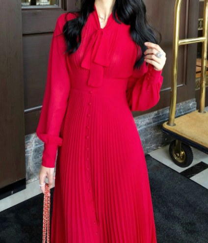 Vintage 40-Talls Høy Midje Rød Kjole