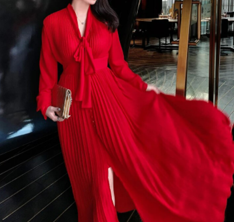 Vintage 40-Talls Høy Midje Rød Kjole