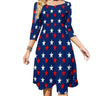 Dame Mørkeblå Stjernekjole 70s Vintage Plus Size