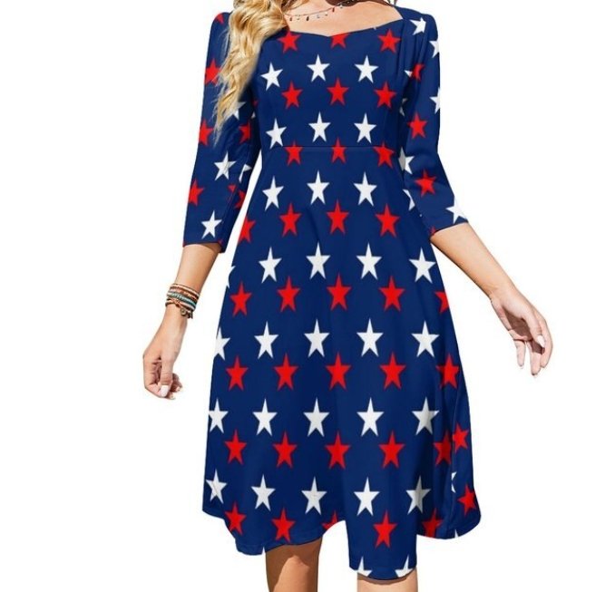Dame Mørkeblå Stjernekjole 70s Vintage Plus Size