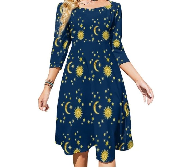 Kvinners Blå Kjole 70-Talls Vintage Kveld