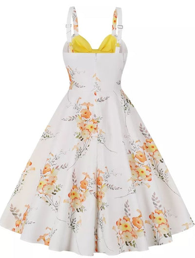 Petite Vintage Gul Og Hvit Blomsterkjole