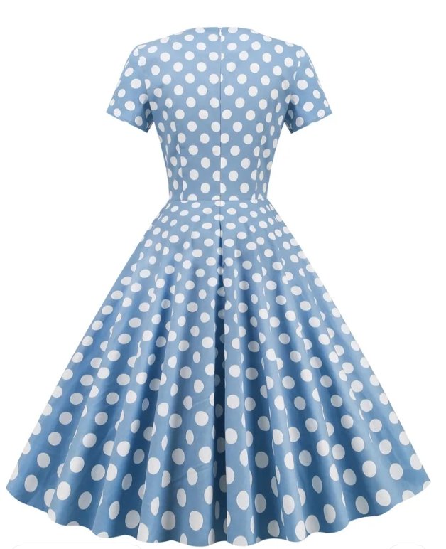 Vintage Blå Polka Dot Åpen Kjole