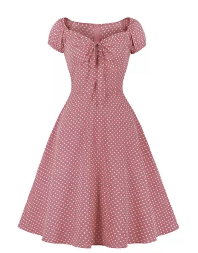 Vintage Rød Polka Dot Åpen Kjole
