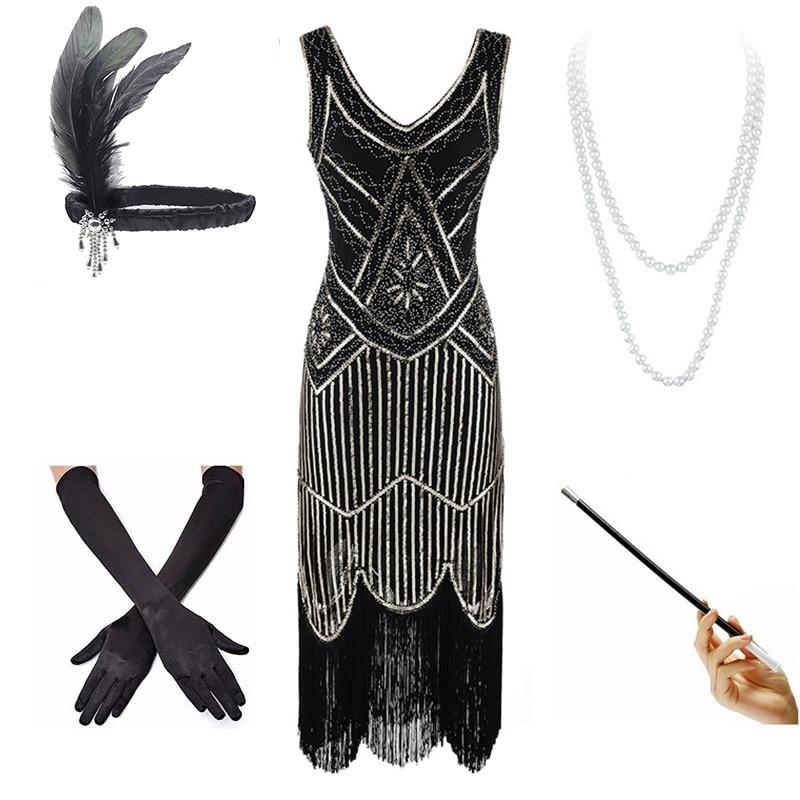 20-Talls Vintage Svart Og Gull Kjole