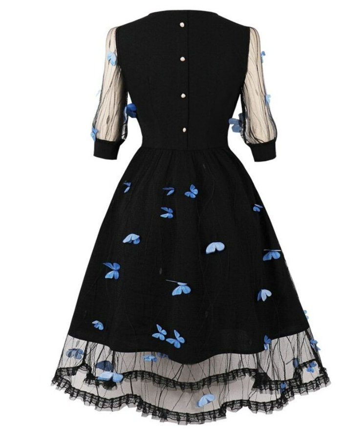 50s Pin Up Blue Butterflies Dress