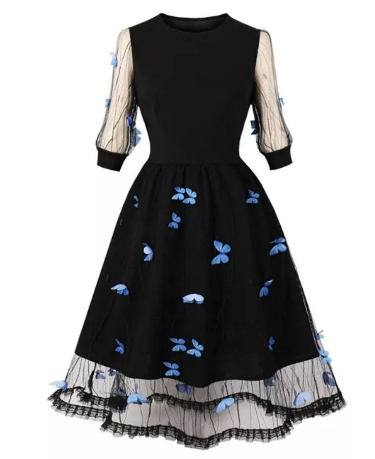 50s Pin Up Blue Butterflies Dress