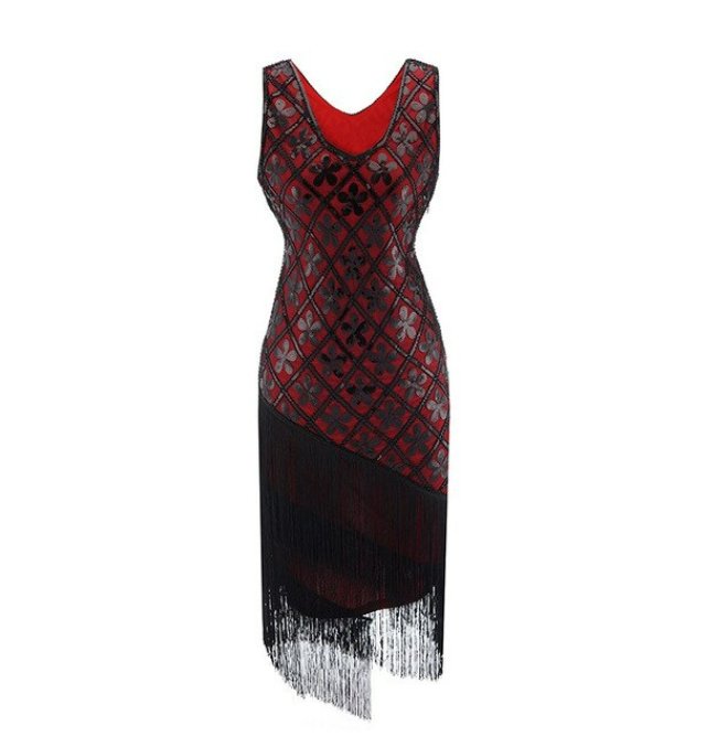 20-Talls Vintage Plus Size Rød Svart Kjole