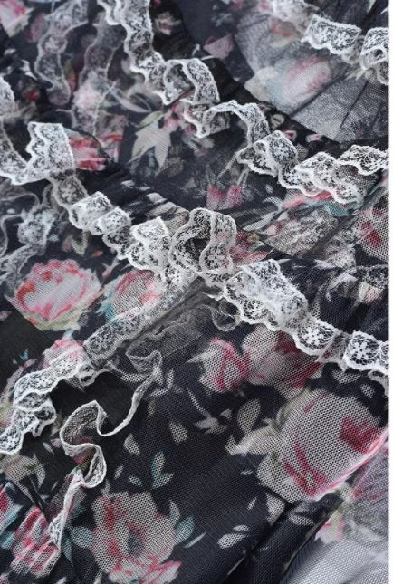 40-Talls Svart Blomsterkjole