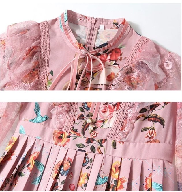 40-Talls Rosa Blomsterkjole Med Høy Midje