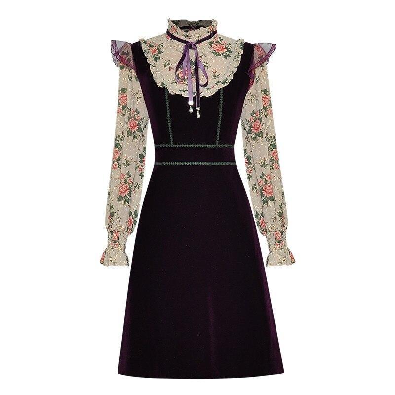 Floral Velvet Dress Fra 40-Tallet