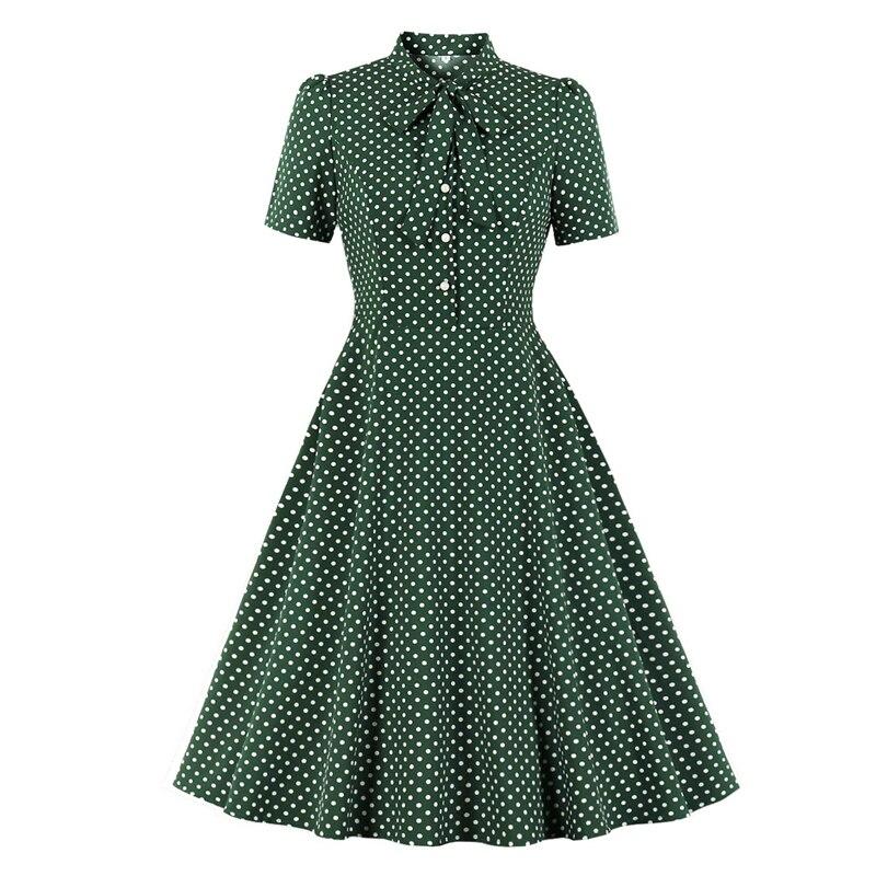 50-Talls Vintage Grønn Prikkete Kjole