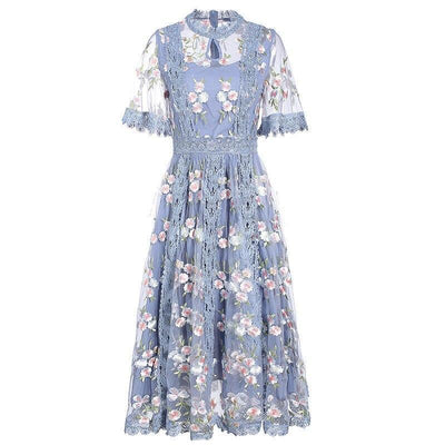 Blå Kjole Vintage Blomster