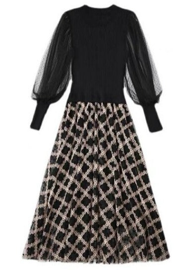 Vintage 40-Talls Svart Rutete Kjole