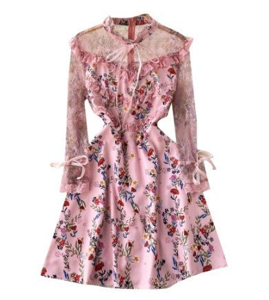 Vintage Rosa Blomsterkort Kjole