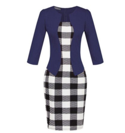 50-Talls Pencil Dress Blue Check