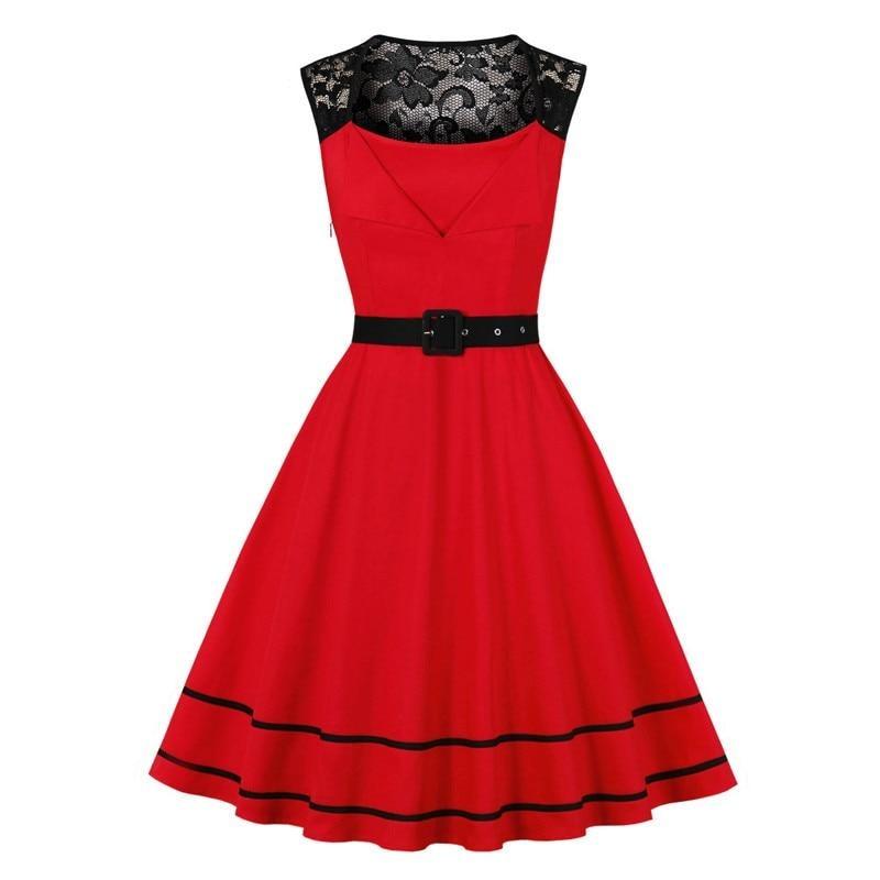 Vintage Rockabilly Rød Aftenkjole