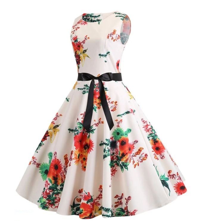 Beige Og Rosa Vintage Blusset Kjole