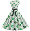 Vintage Hvit Polka Dot Blomsterutsving Kjole