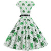 Vintage Hvit Polka Dot Blomsterutsving Kjole