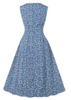 Vintage Blå Blusset Kjole Med Hvite Blomster