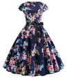 Vintage Blue Little Leaves Flared Dress