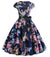 Vintage Blue Little Leaves Flared Dress
