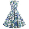 Vintage Blå Blomster Blusset Kjole