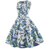 Vintage Blå Blomster Blusset Kjole