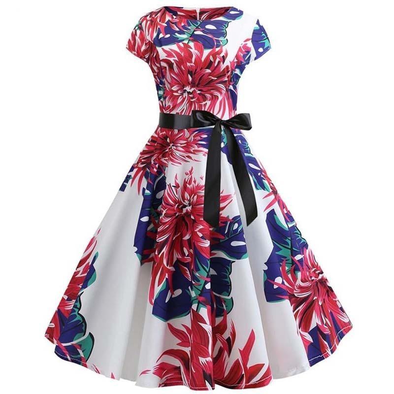 Vintage Blusset Kjole Med Store Blomster