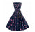 Vintage Navy Flowers Flared Kjole