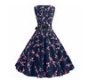 Vintage Navy Flowers Flared Kjole