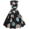 Vintage Svarte Blomster Blusset Kjole