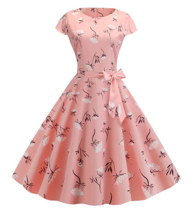 Vintage Rosa Blomstret Kjole