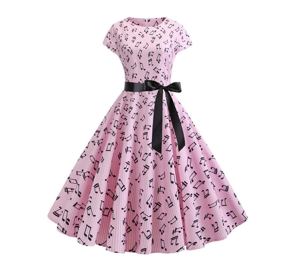 Vår Vintage Rosa Blusset Kjole