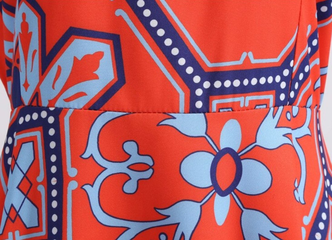 Vintage Røde Blomster Blusset Kjole